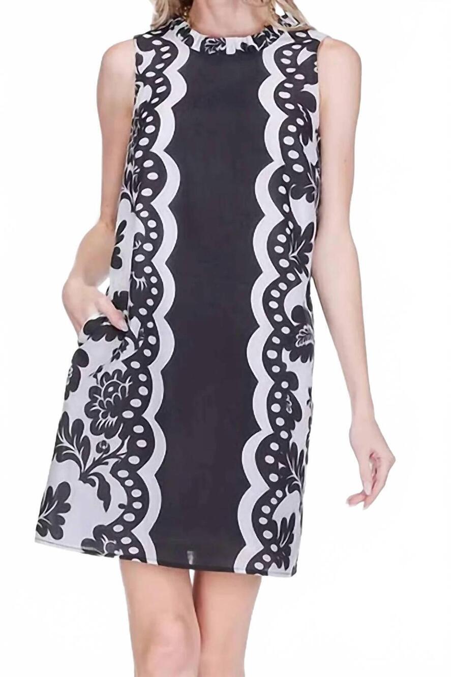 NEW JOY JOY women's ruffles neck mini dress in scallop noir